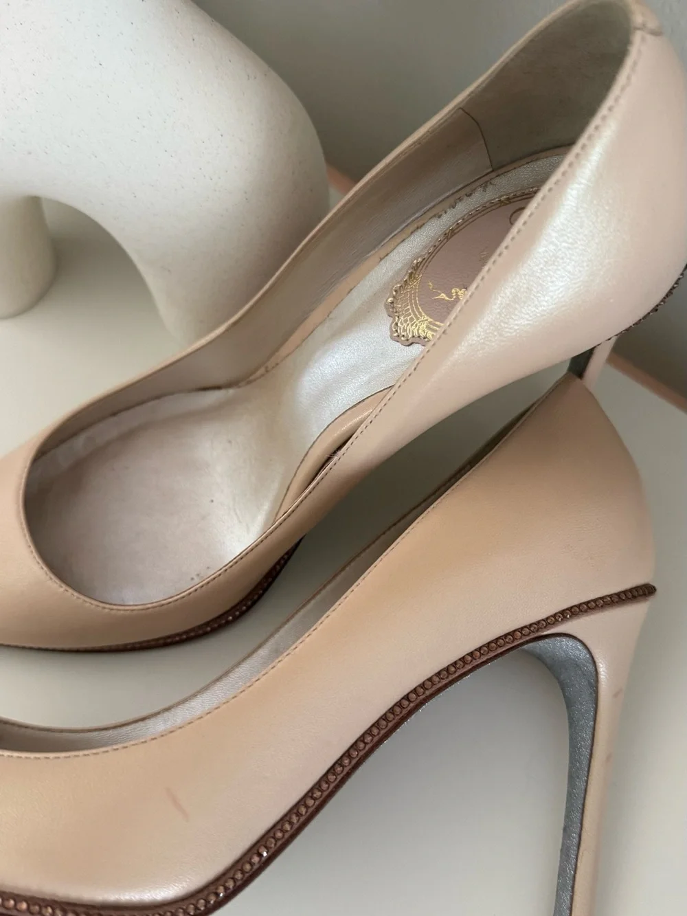 Rene Caovilla Nude Patent Stiletto Pumps